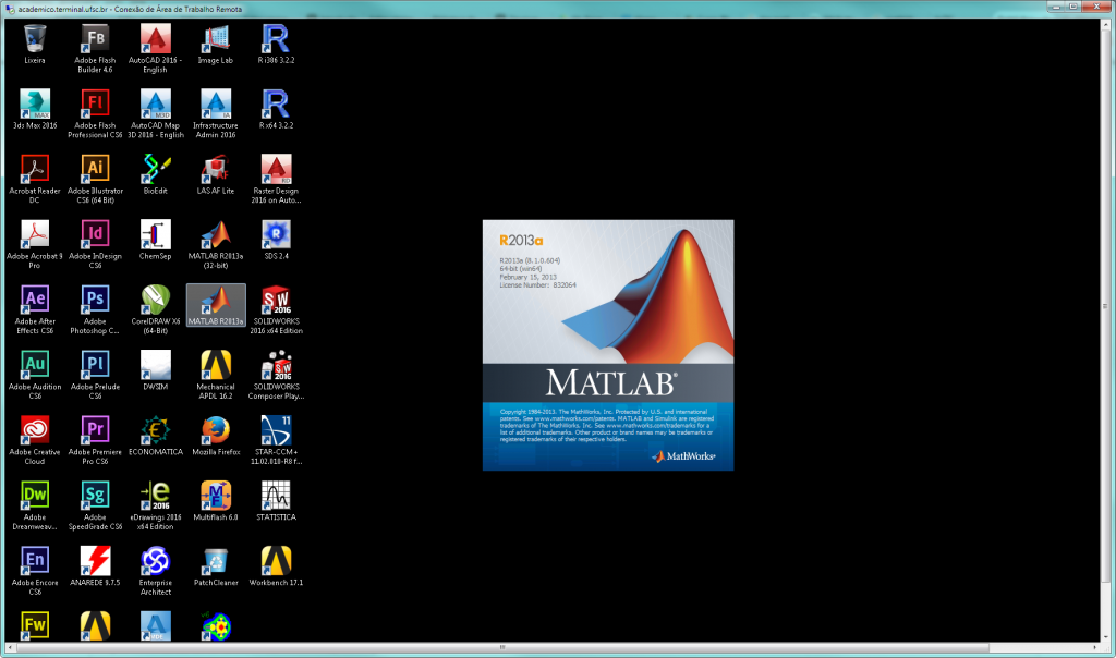 Splash Mathlab abrindo no desktop remoto (de casa)